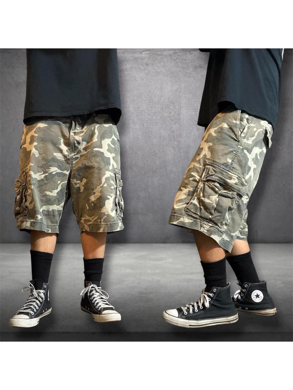 Y2K baggy green Camo Cargo Shorts